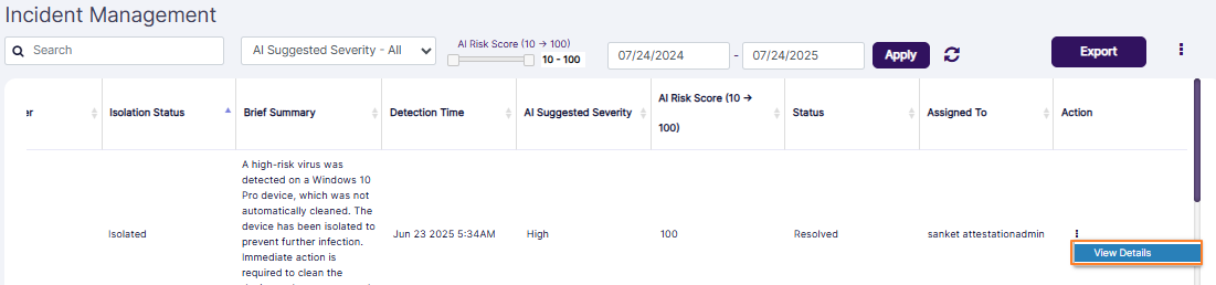 Only the View Details menu option getting displayed
