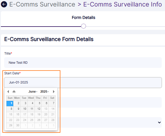 Setting the Start Date field