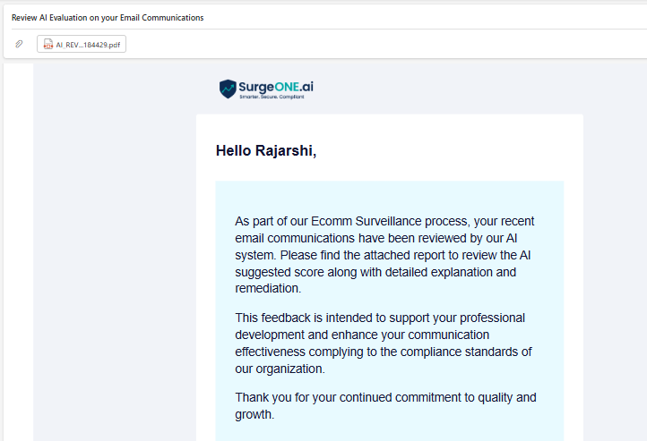 Email triggered to the email address of the assigned user on AI review completion