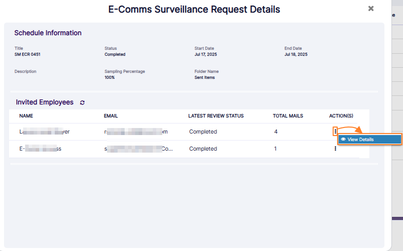 Clicking on the View Details menu option