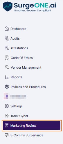 Marketing Review menu option