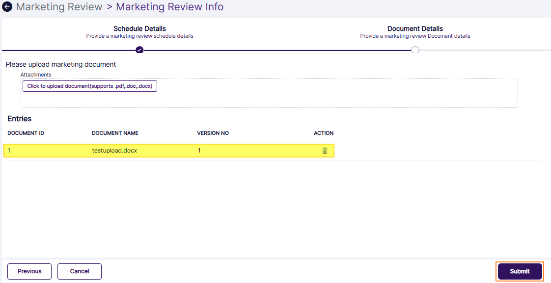 Creating Marketing Review entry visible in grid view