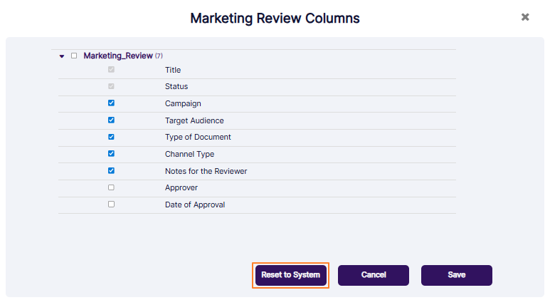 Reset to System button
