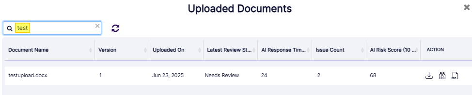 Search operation executed and displaying matching result