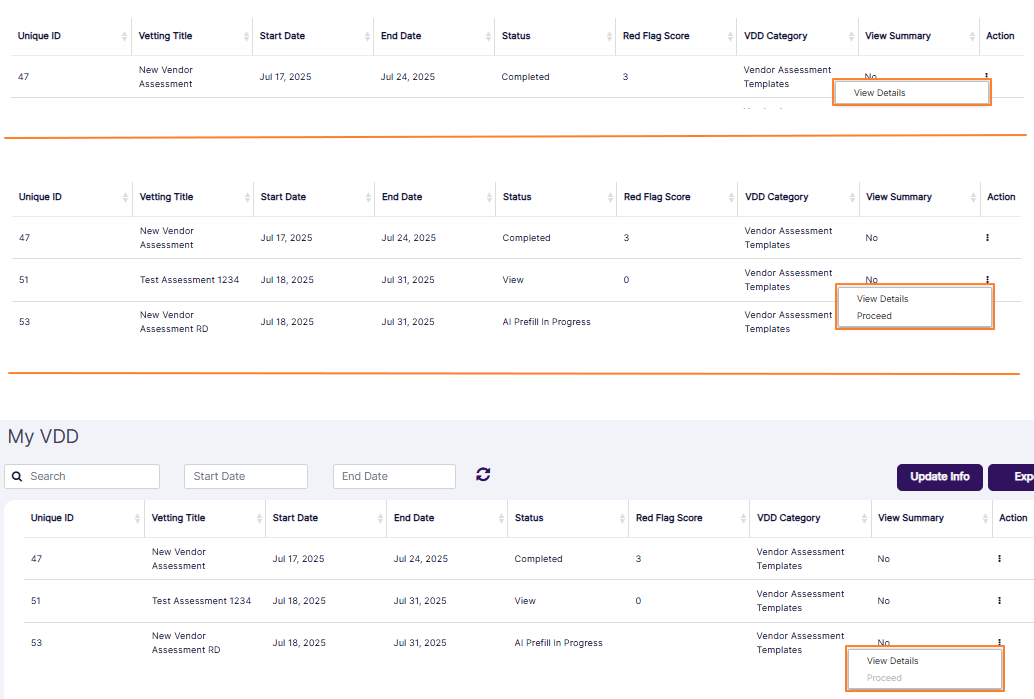 Row-context menu options