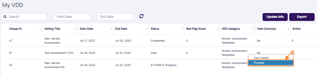 Proceed option loads the assessment