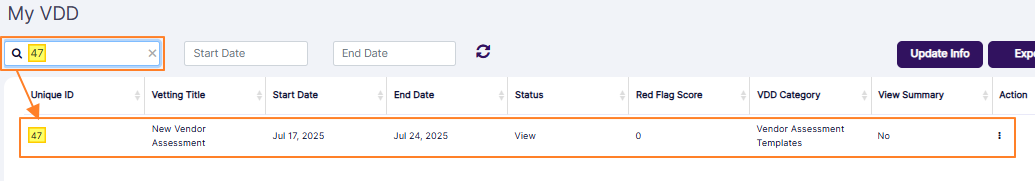 Filtered results view