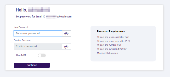 Redirected SurgeONE.ai password setting page