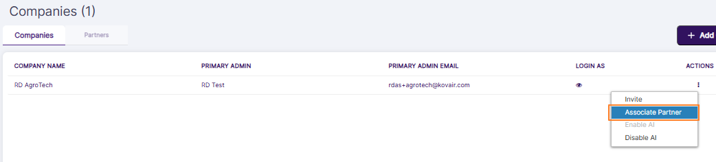 Associate Partner menu option
