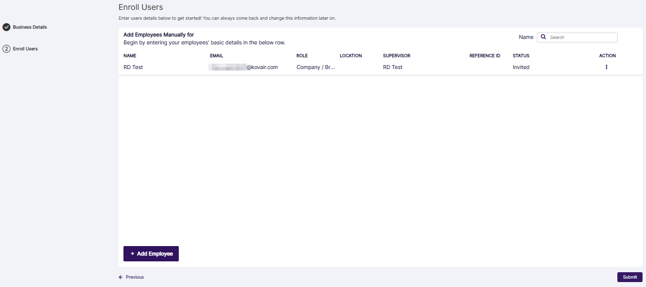 Enrolling users facility in second stage