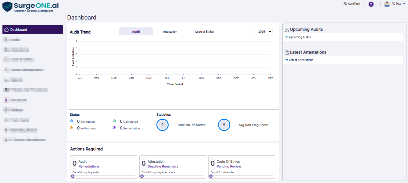 Dashboard view after redirection