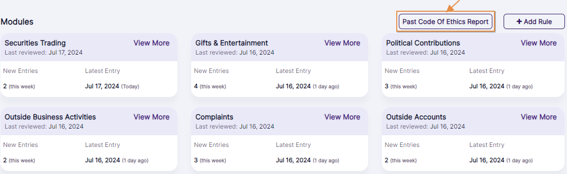 Past Code of Ethics Report button of the Code of Ethics page