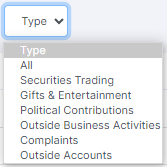 Type dropdown options
