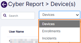 Entity selection dropdown filter options
