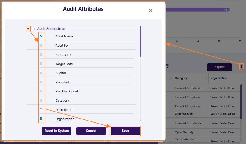 Customizing the applicable columns