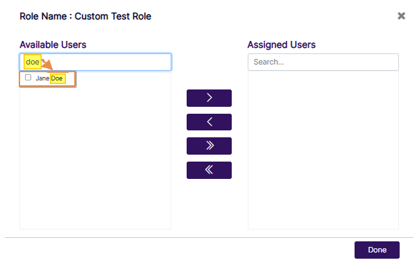 Search facility in the modal window to assign user(s) to new custom role