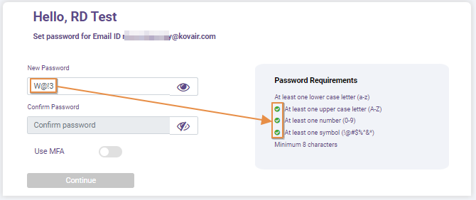 Satisfied condition met for setting password