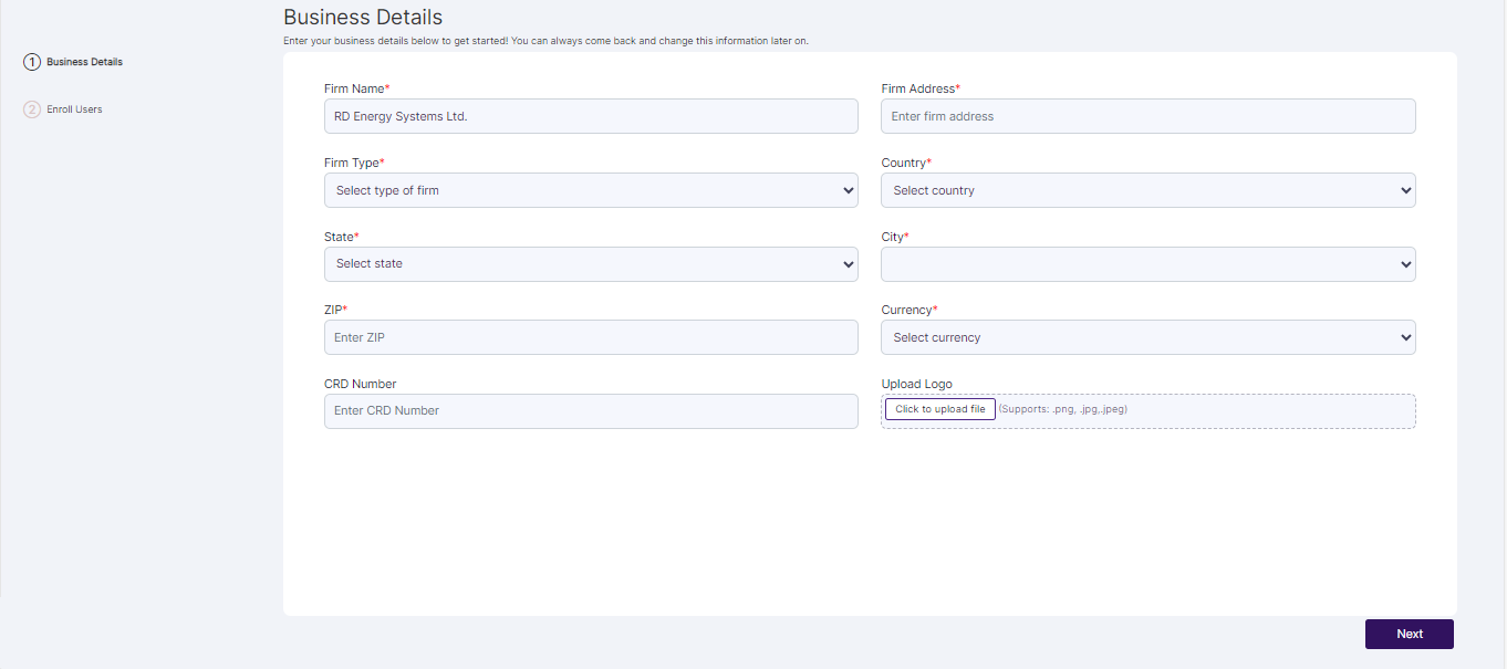 Business Details page view