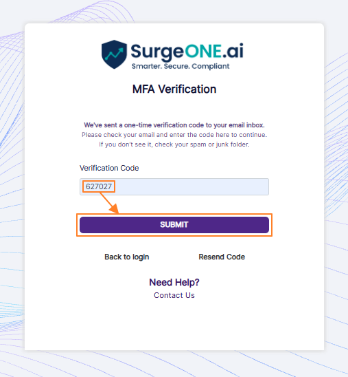 MFA Verification page code entry