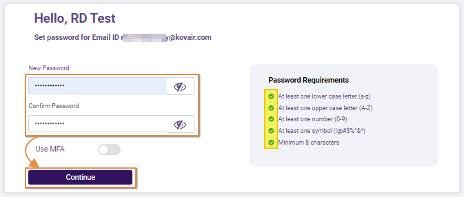 Continue button enabled