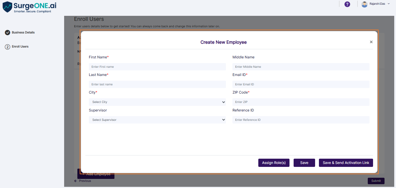 Create New Employee dialog box
