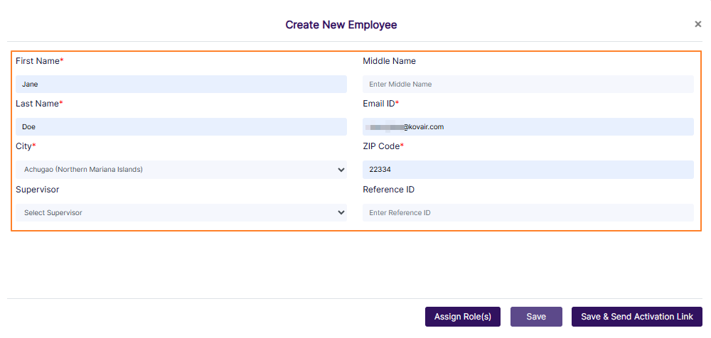 New Employee details populated