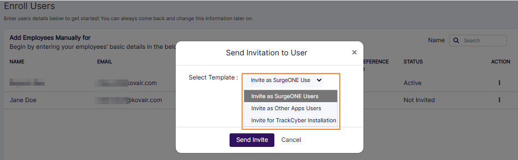 Choosing method of Inviting user