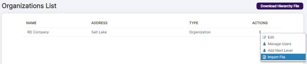 Import File option of the row context menu