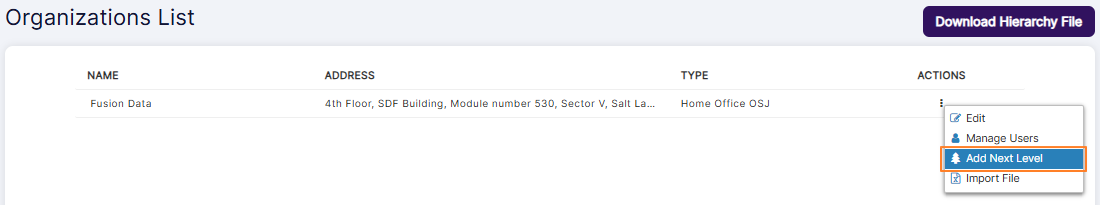 Add Next Level option of the row context menu