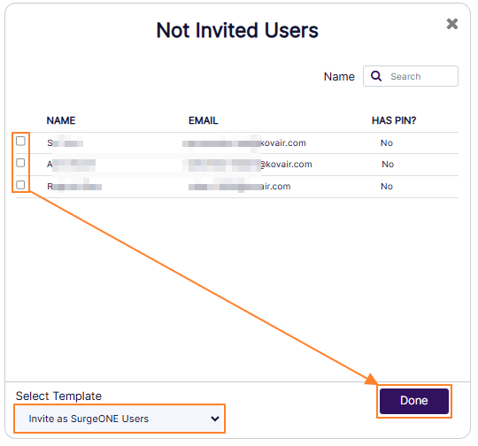 Bulk Invite selection view