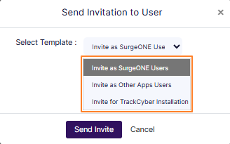 Dropdown options for inviting the user