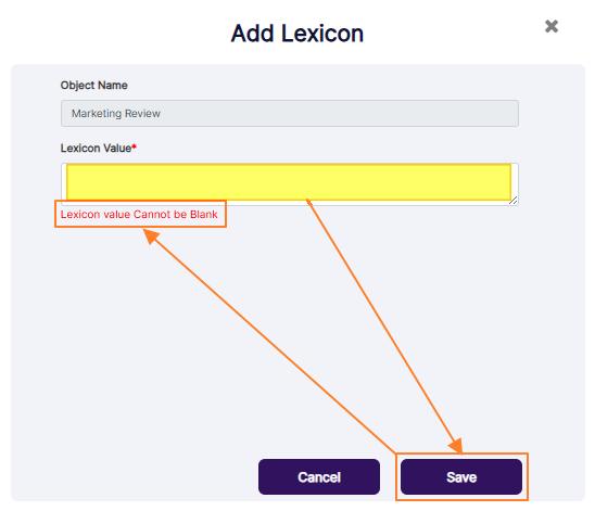 Validation on blank lexicon label