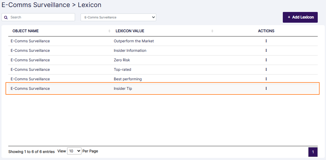 Created lexicon visible in grid view