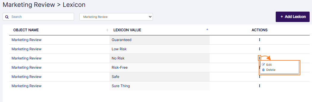 Row-context menu options