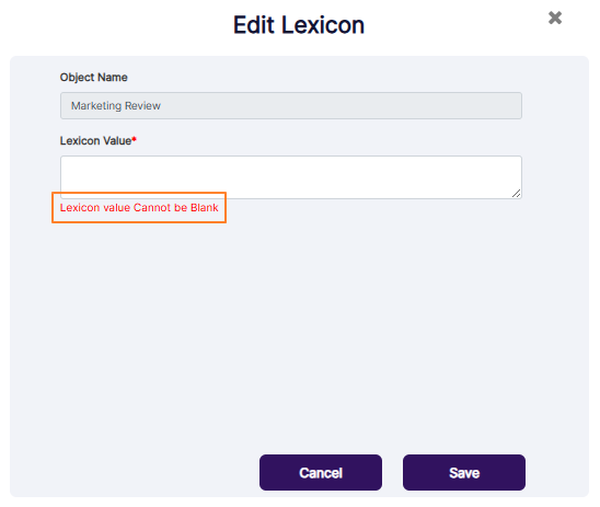 Validation on blank lexicon label