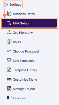 MFA Setup menu option
