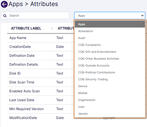 Object selection dropdown to filter results or load attributes of another object