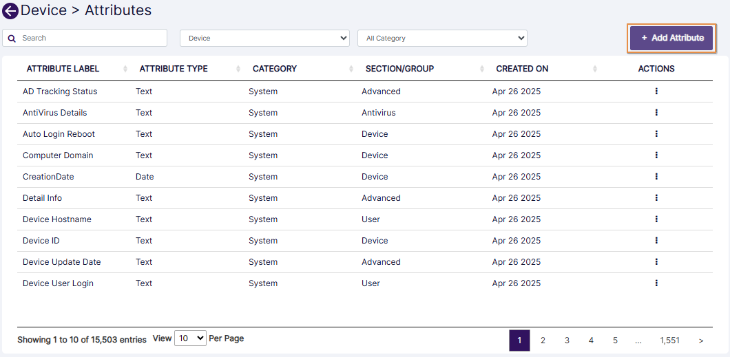 + Add Attribute button
