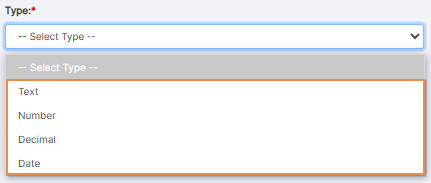 Type dropdown options