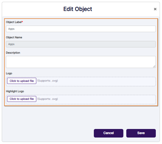 Edit Object modal window