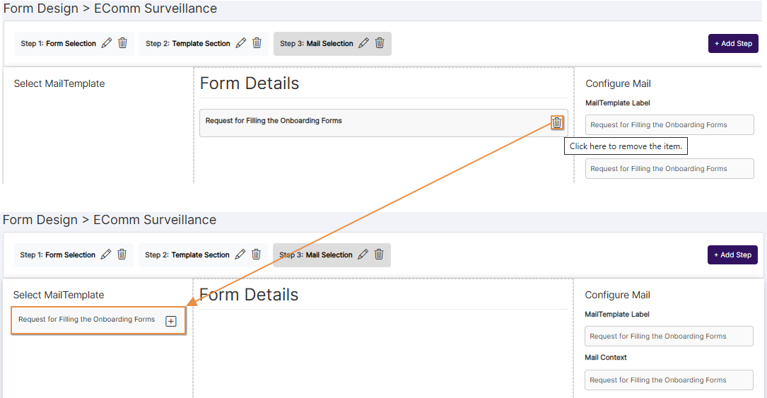 Removing an included Mail Template from the Form
