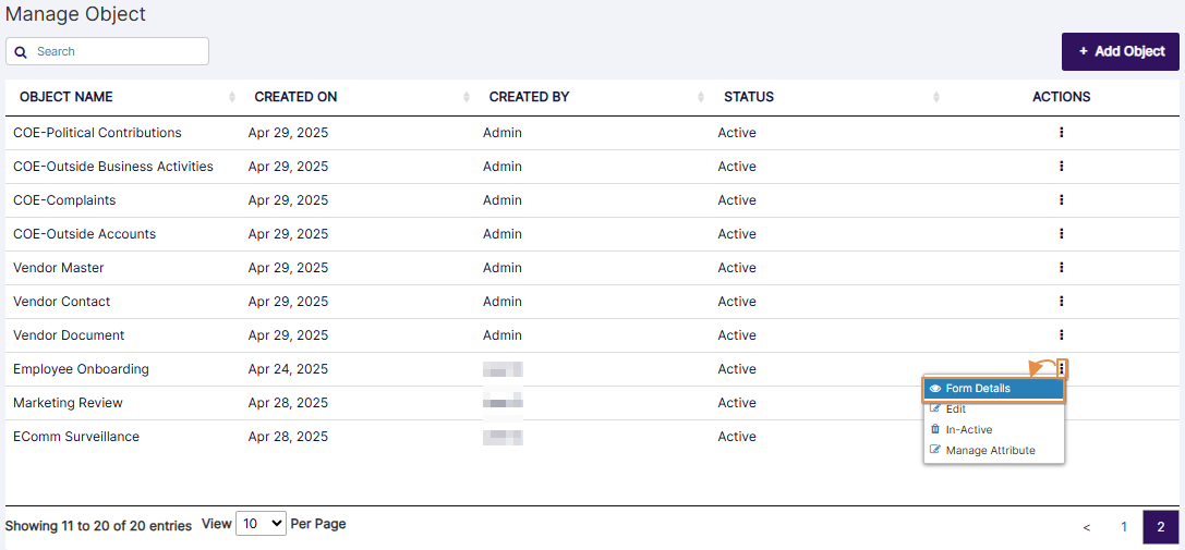 Form Details menu option