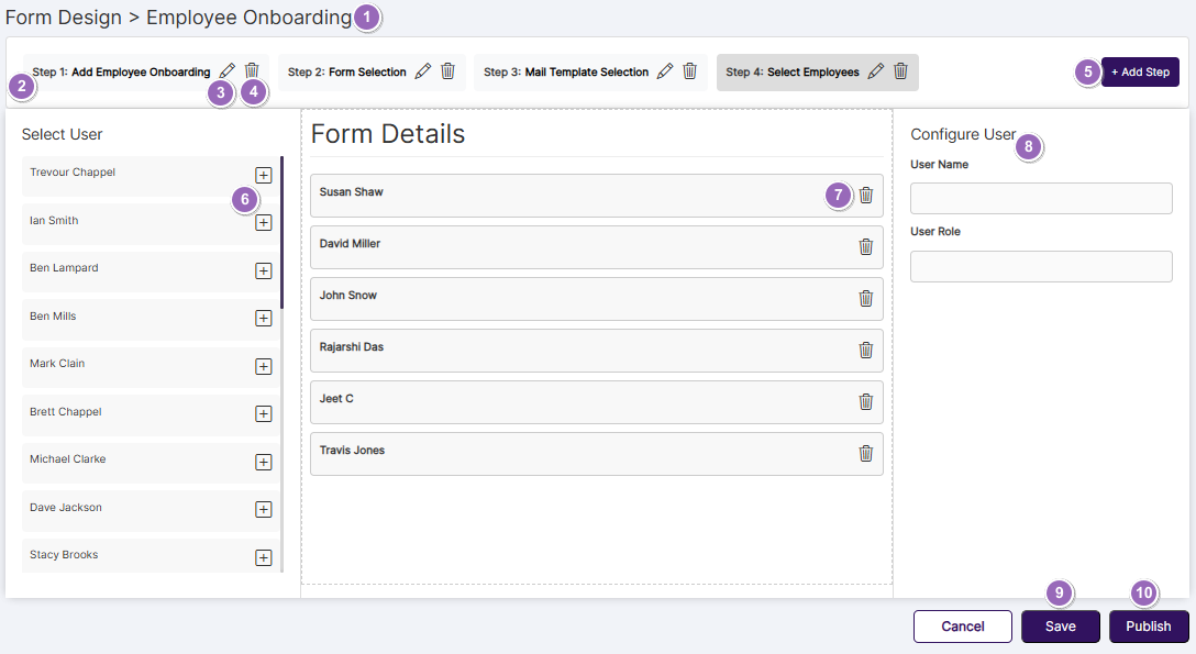 Various elements of the form design page