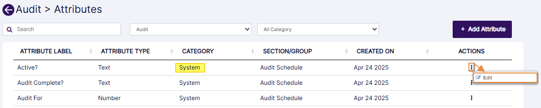 Menu options for system defined objects