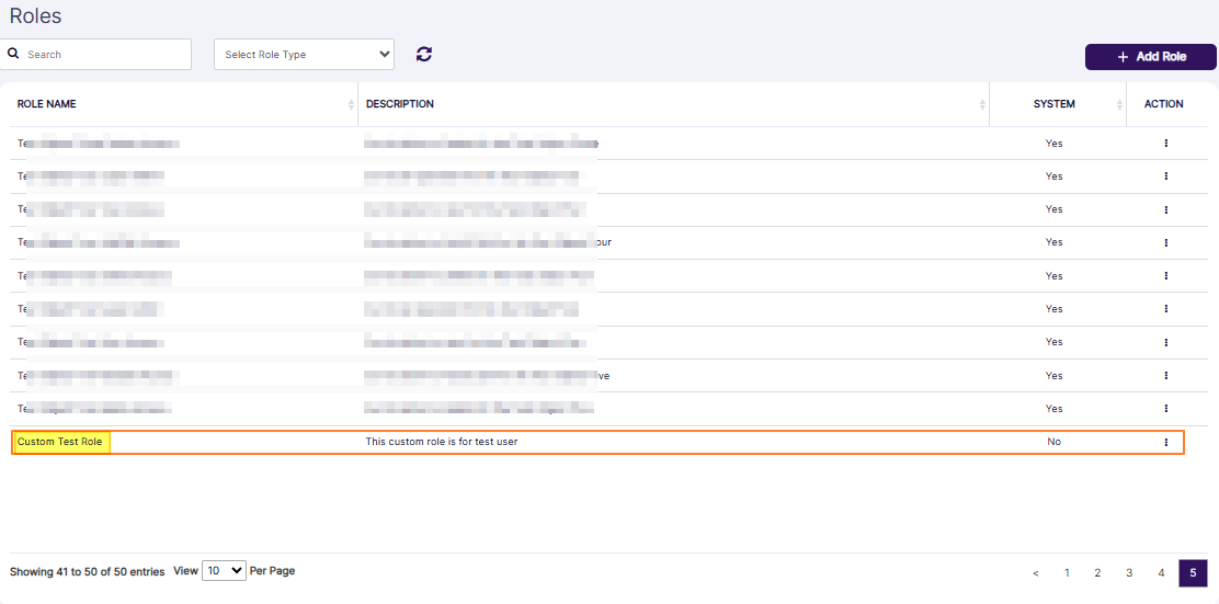 New custom role getting listed in grid view and success notification getting displayed