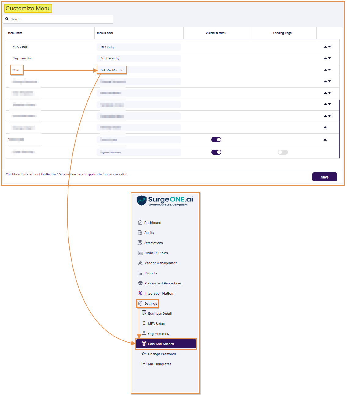 Renamed Roles sub-menu option under the Settings menu option