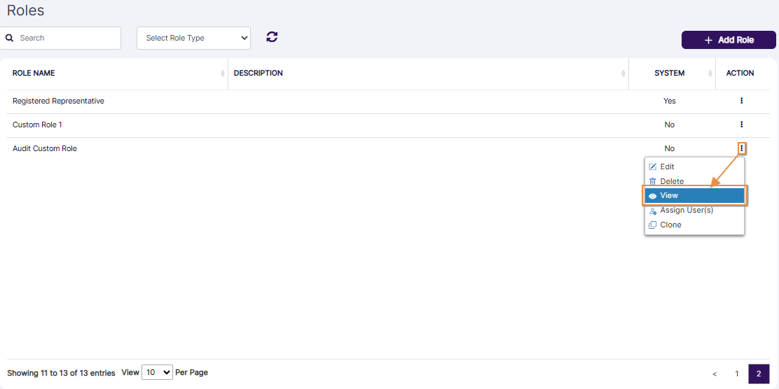 Viewing a custom role