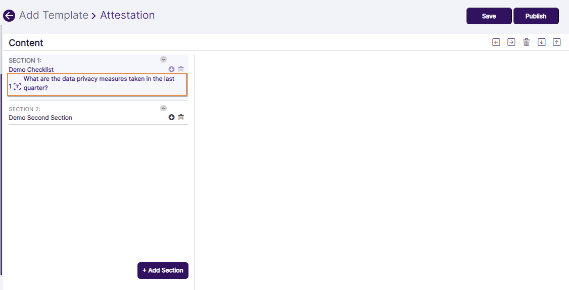 Selected section showing the added question