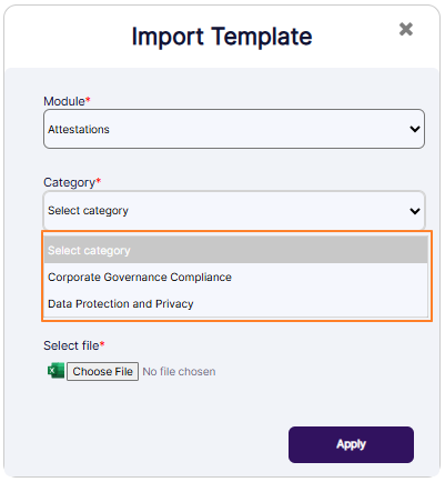 Loaded categories when Attestation module is selected