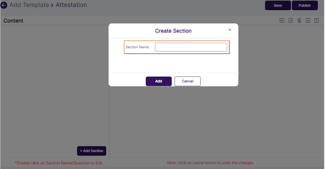 Create Section modal